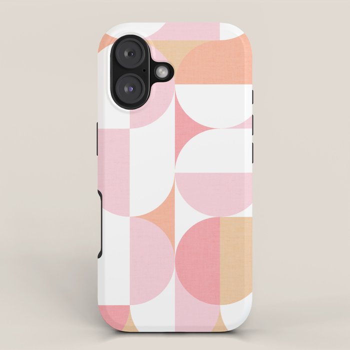 Mid-Mod geometric sun and moon pattern - Peachy Pink pastels iPhone Case Gallery Image 1
