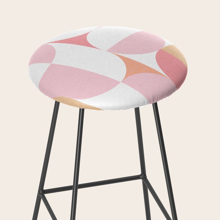 Mid-Mod geometric sun and moon pattern - Peachy Pink pastels Stool Gallery Image 2