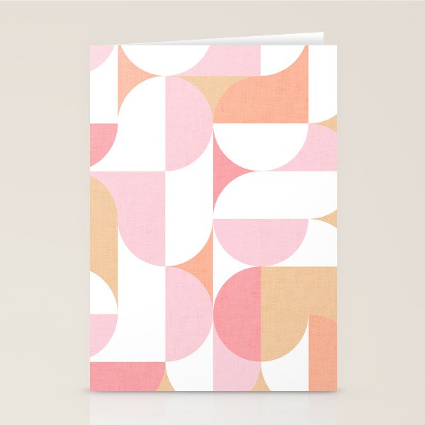 Mid-Mod geometric sun and moon pattern - Peachy Pink pastels Stationery Card Gallery Image 2