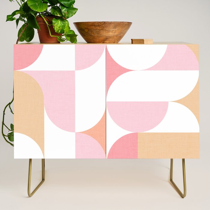 Mid-Mod geometric sun and moon pattern - Peachy Pink pastels Credenza Gallery Image 1