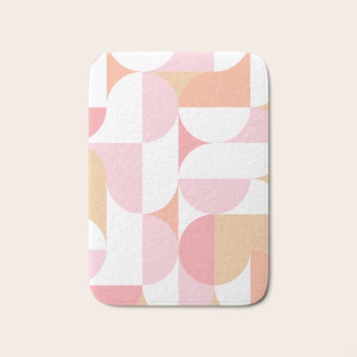 Mid-Mod geometric sun and moon pattern - Peachy Pink pastels Bath Mat Gallery Image 1