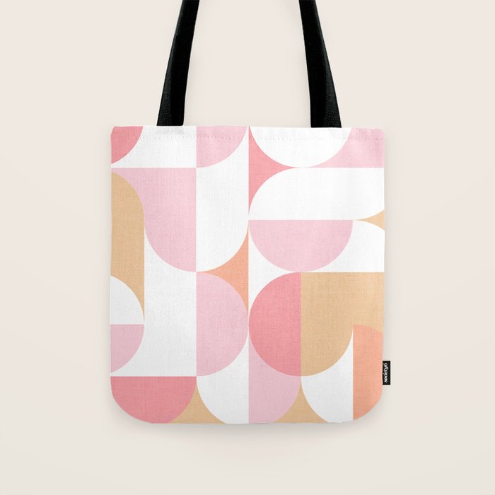 Mid-Mod geometric sun and moon pattern - Peachy Pink pastels Tote Bag Gallery Image 1