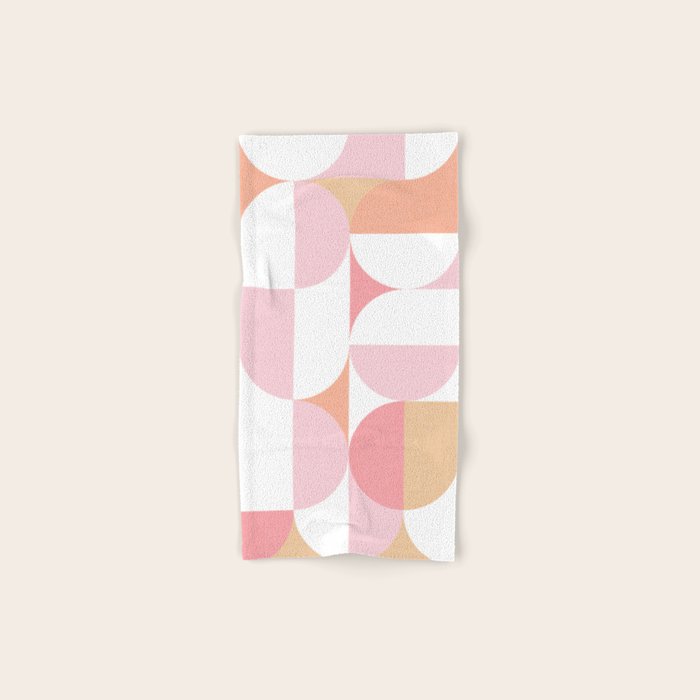Mid-Mod geometric sun and moon pattern - Peachy Pink pastels Bath Towel Gallery Image 1