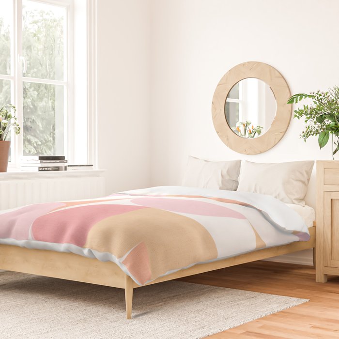 Mid-Mod geometric sun and moon pattern - Peachy Pink pastels Duvet Cover Gallery Image 2