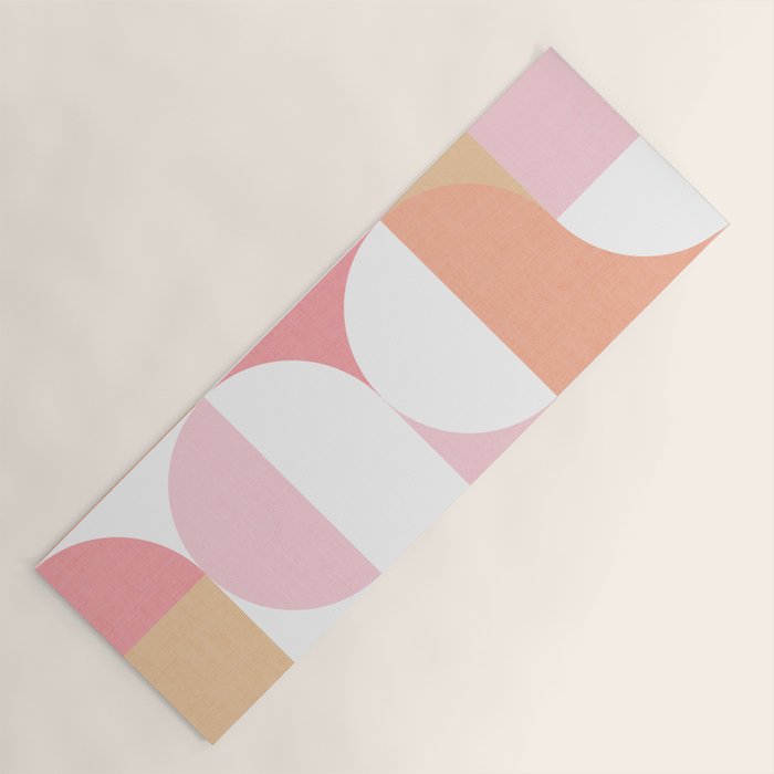 Mid-Mod geometric sun and moon pattern - Peachy Pink pastels Yoga Mat Gallery Image 1