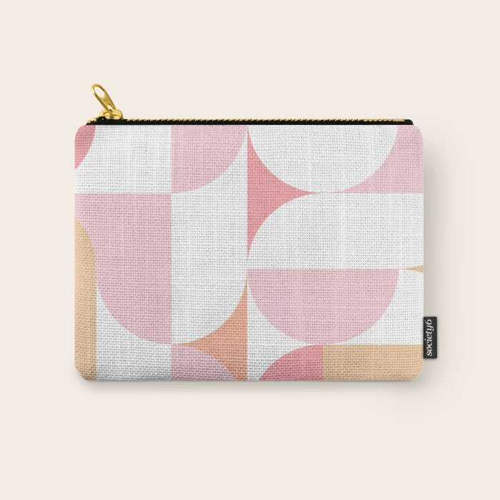 Mid-Mod geometric sun and moon pattern - Peachy Pink pastels Carry All Pouch Gallery Image 1