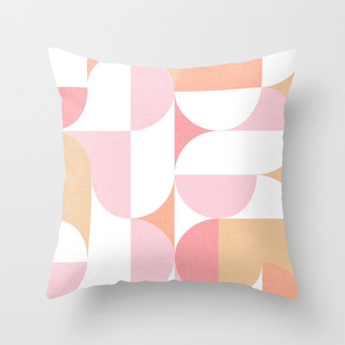 Mid-Mod geometric sun and moon pattern - Peachy Pink pastels Throw Pillow Gallery Image 6