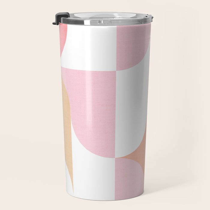 Mid-Mod geometric sun and moon pattern - Peachy Pink pastels Travel Mug Gallery Image 3