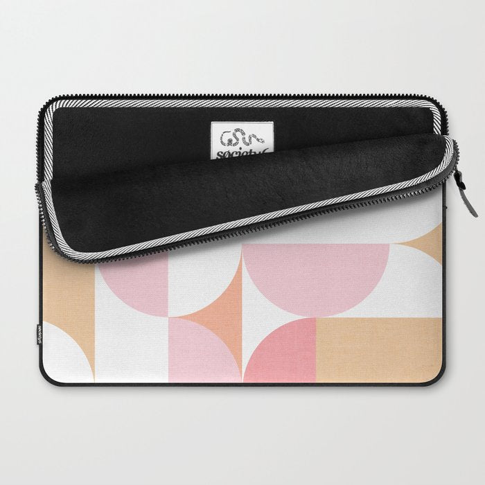 Mid-Mod geometric sun and moon pattern - Peachy Pink pastels Laptop Sleeve Gallery Image 2