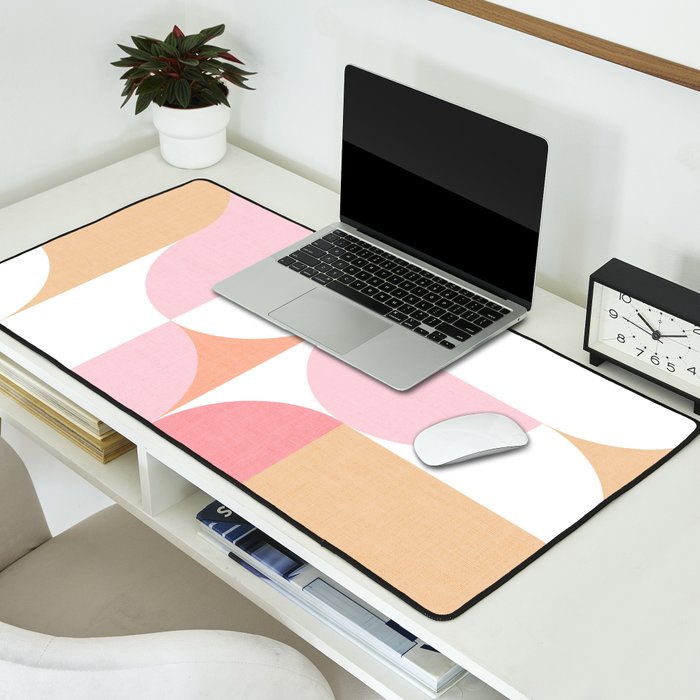 Mid-Mod geometric sun and moon pattern - Peachy Pink pastels Desk Mat Gallery Image 2