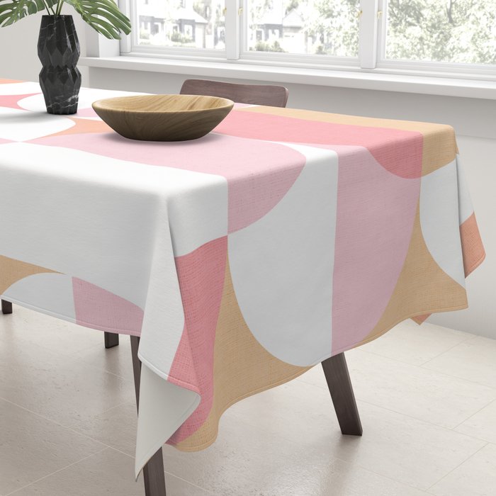 Mid-Mod geometric sun and moon pattern - Peachy Pink pastels Tablecloth Gallery Image 3