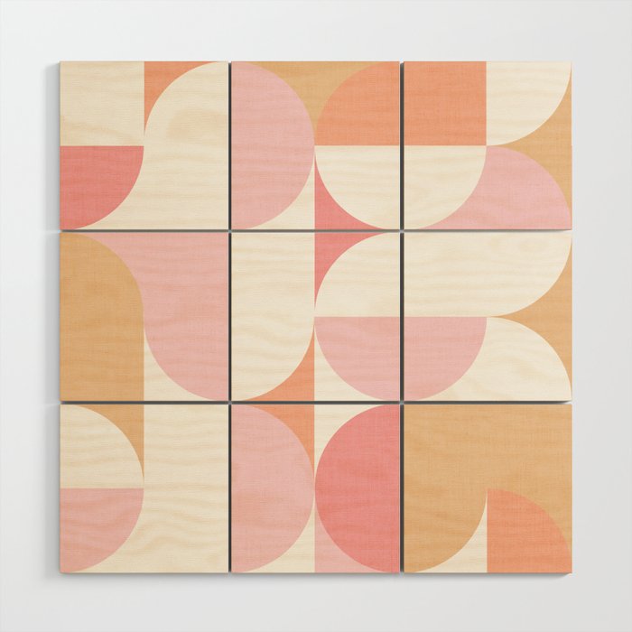 Mid-Mod geometric sun and moon pattern - Peachy Pink pastels Wood Wall Art Gallery Image 1