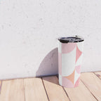 Mid-Mod geometric sun and moon pattern - Peachy Pink pastels Travel Mug Gallery Image 4