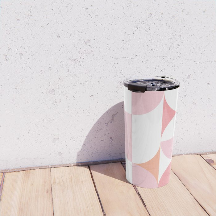 Mid-Mod geometric sun and moon pattern - Peachy Pink pastels Travel Mug Gallery Image 4