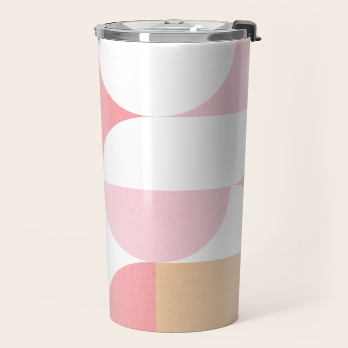 Mid-Mod geometric sun and moon pattern - Peachy Pink pastels Travel Mug Gallery Image 2