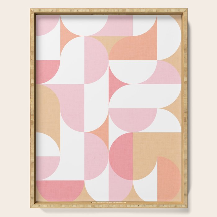 Mid-Mod geometric sun and moon pattern - Peachy Pink pastels Serving Tray Gallery Image 1