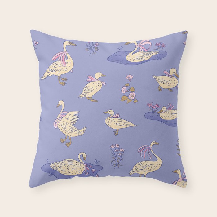 Swans With Bows - Ducks And Flowers Throw Pillow Gallery Image 6