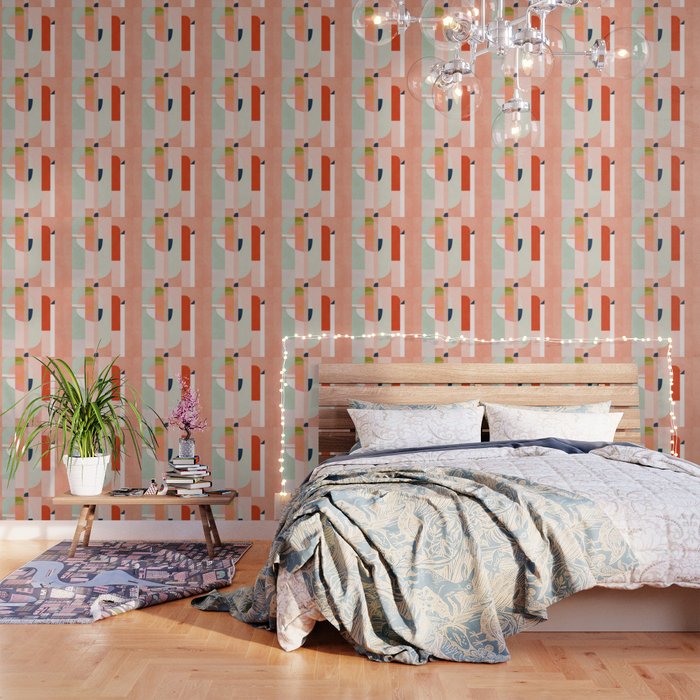 shapes modern mid-century peach pink coral mint Wallpaper Gallery Image 3
