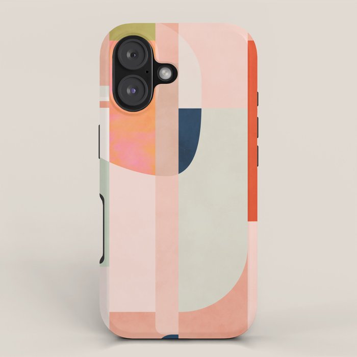 shapes modern mid-century peach pink coral mint iPhone Case Gallery Image 1
