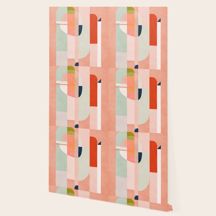 shapes modern mid-century peach pink coral mint Wallpaper Gallery Image 2