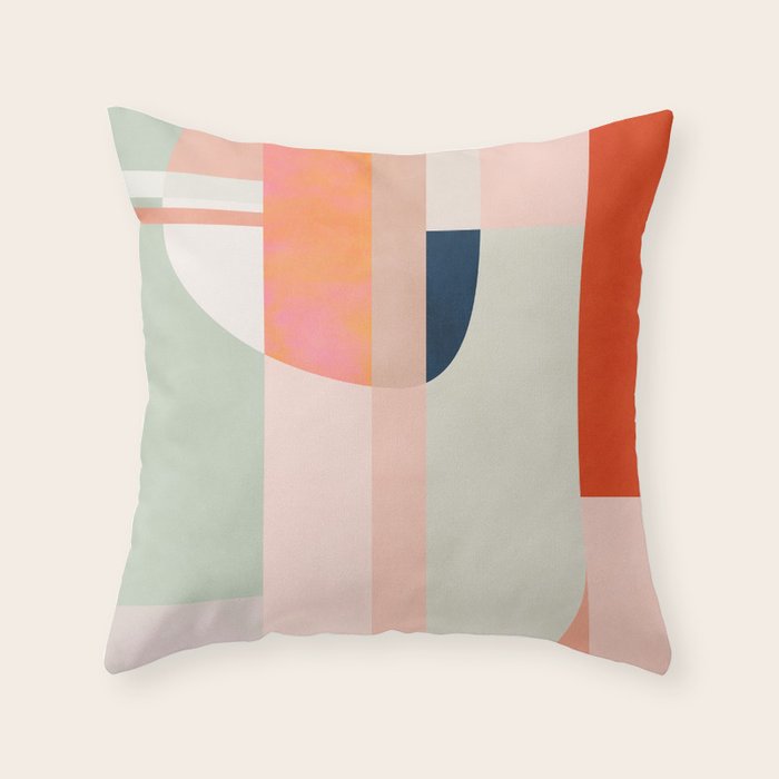 shapes modern mid-century peach pink coral mint Throw Pillow Gallery Image 6
