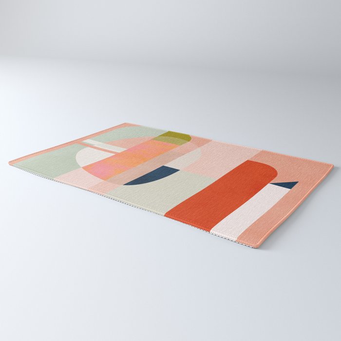 shapes modern mid-century peach pink coral mint Rug Gallery Image 3
