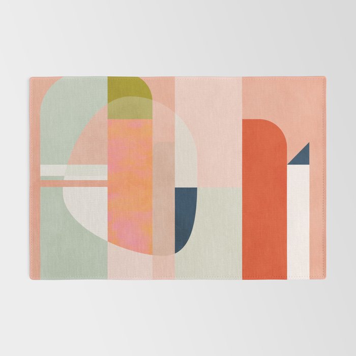 shapes modern mid-century peach pink coral mint Rug Gallery Image 2