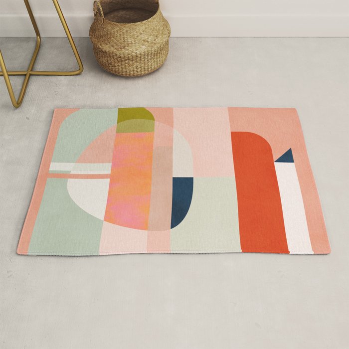 shapes modern mid-century peach pink coral mint Rug Gallery Image 1