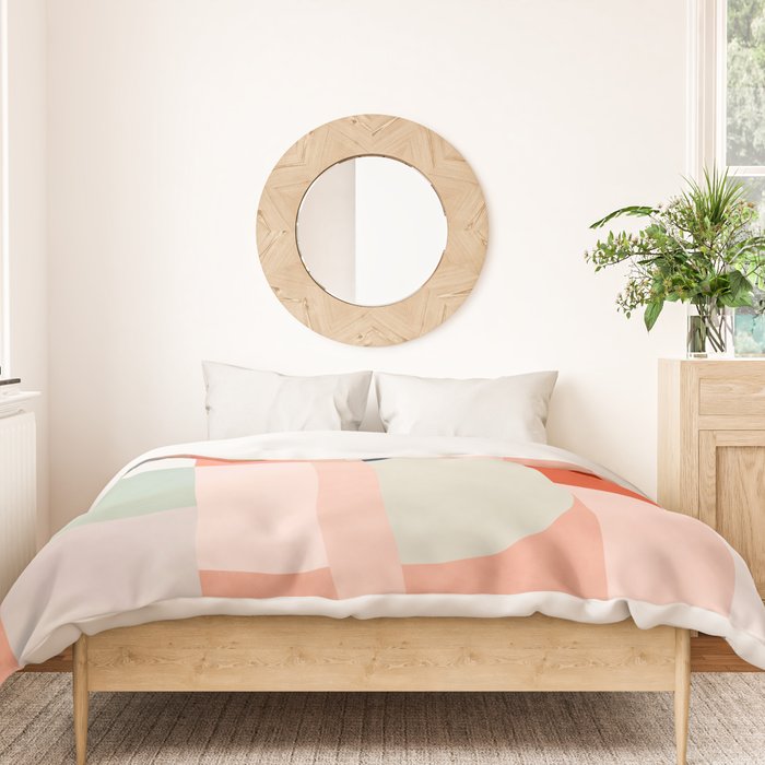shapes modern mid-century peach pink coral mint Duvet Cover Gallery Image 3