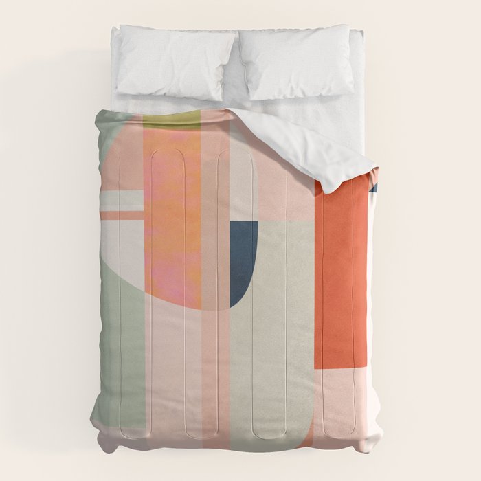 shapes modern mid-century peach pink coral mint Comforter Gallery Image 6