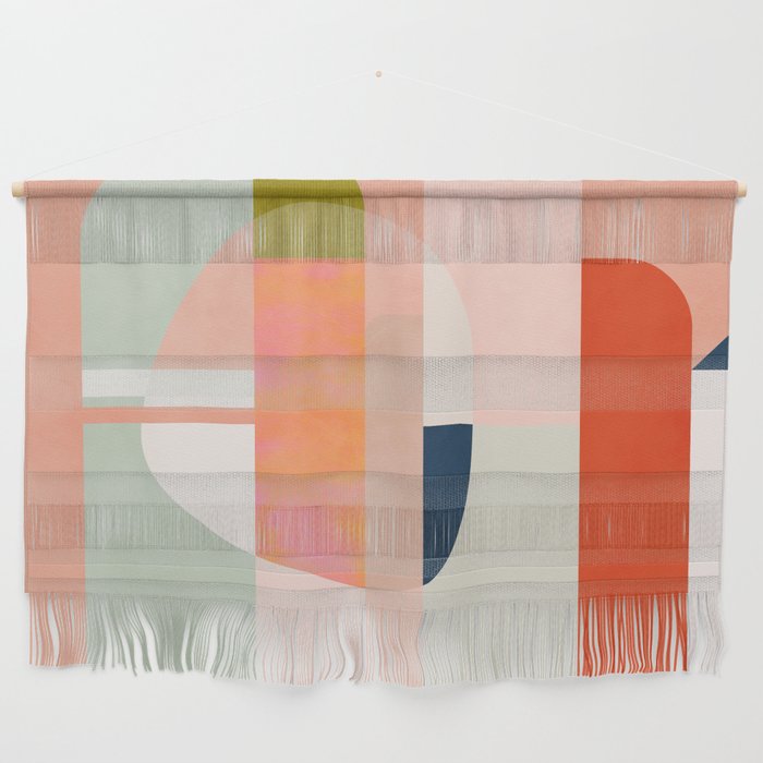 shapes modern mid-century peach pink coral mint Wall Hanging Gallery Image 1
