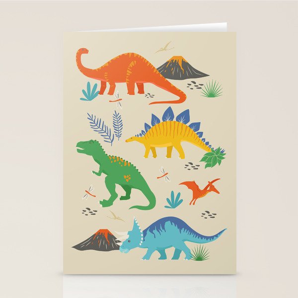 Jurassic Dinosaurs in Primary Colors Stationery Card Gallery Image 1