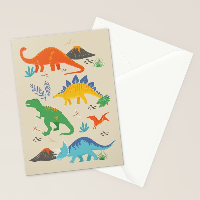 Jurassic Dinosaurs in Primary Colors Stationery Card Gallery Image 2