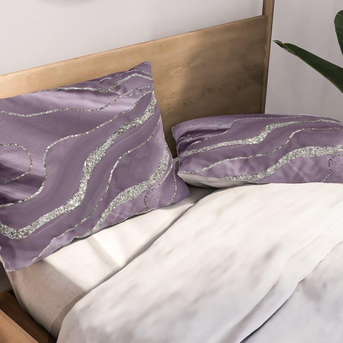 Lavender Agate Silver Glitter Glam #1 (Faux Glitter) #marble #decor #art #society6 Pillow Sham Gallery Image 2