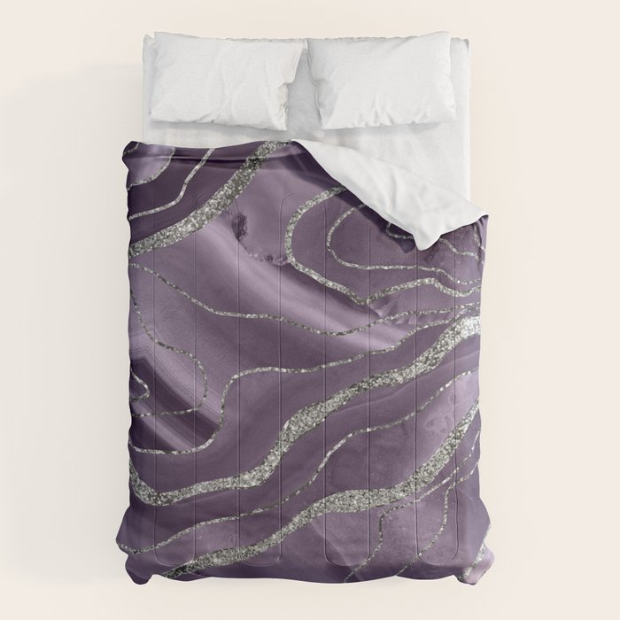 Lavender Agate Silver Glitter Glam #1 (Faux Glitter) #marble #decor #art #society6 Comforter Gallery Image 6