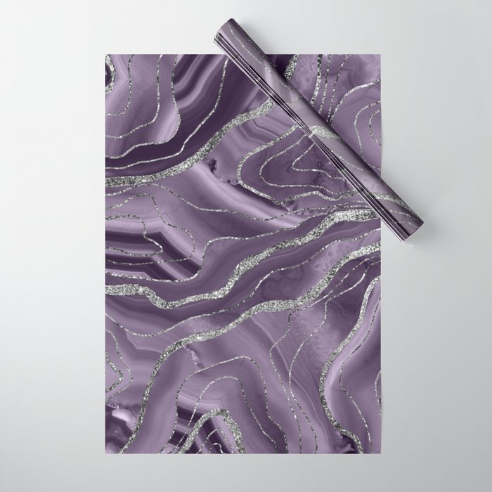 Lavender Agate Silver Glitter Glam #1 (Faux Glitter) #marble #decor #art #society6 Wrapping Paper Gallery Image 1