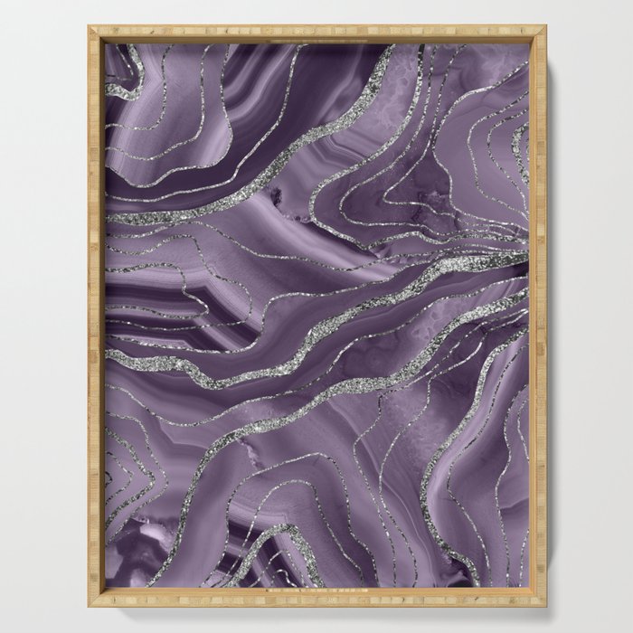 Lavender Agate Silver Glitter Glam #1 (Faux Glitter) #marble #decor #art #society6 Serving Tray Gallery Image 1