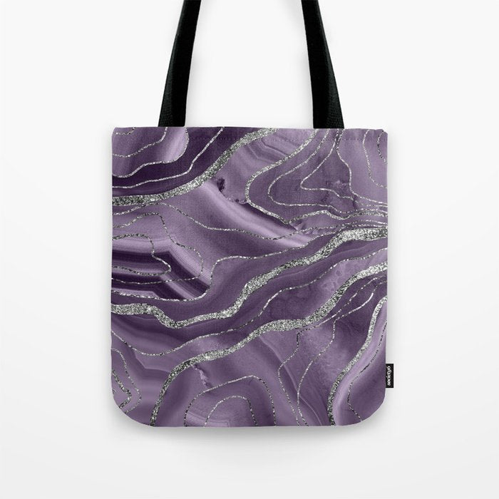 Lavender Agate Silver Glitter Glam #1 (Faux Glitter) #marble #decor #art #society6 Tote Bag Gallery Image 1