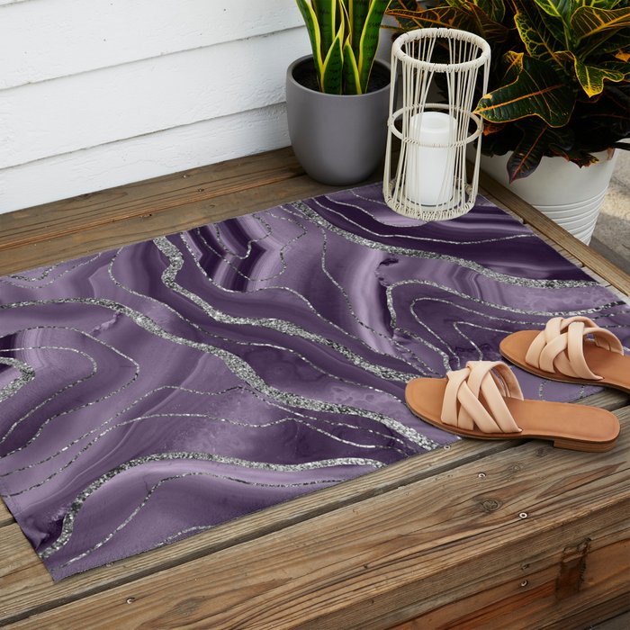 Lavender Agate Silver Glitter Glam #1 (Faux Glitter) #marble #decor #art #society6 Outdoor Rug Gallery Image 2