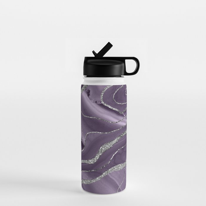 Lavender Agate Silver Glitter Glam #1 (Faux Glitter) #marble #decor #art #society6 Water Bottle Gallery Image 1
