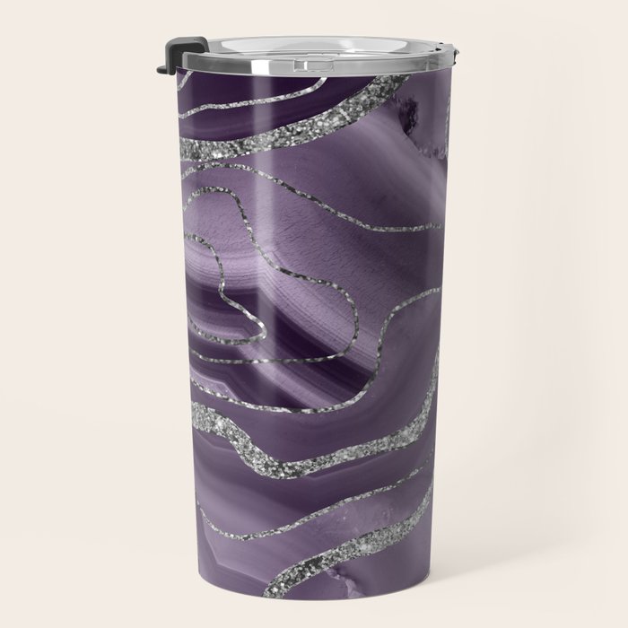 Lavender Agate Silver Glitter Glam #1 (Faux Glitter) #marble #decor #art #society6 Travel Mug Gallery Image 3