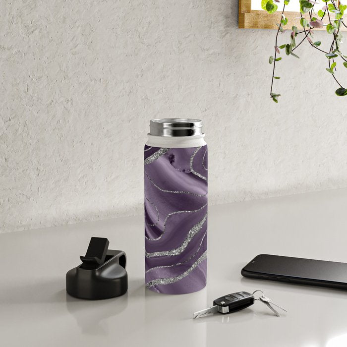 Lavender Agate Silver Glitter Glam #1 (Faux Glitter) #marble #decor #art #society6 Water Bottle Gallery Image 4