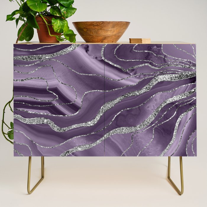 Lavender Agate Silver Glitter Glam #1 (Faux Glitter) #marble #decor #art #society6 Credenza Gallery Image 1