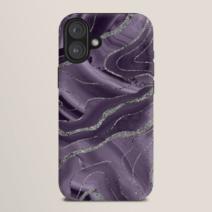 Lavender Agate Silver Glitter Glam #1 (Faux Glitter) #marble #decor #art #society6 iPhone Case Gallery Image 10