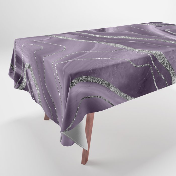 Lavender Agate Silver Glitter Glam #1 (Faux Glitter) #marble #decor #art #society6 Tablecloth Gallery Image 1