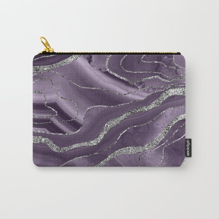 Lavender Agate Silver Glitter Glam #1 (Faux Glitter) #marble #decor #art #society6 Carry All Pouch Gallery Image 1