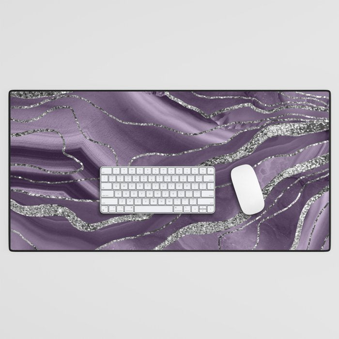 Lavender Agate Silver Glitter Glam #1 (Faux Glitter) #marble #decor #art #society6 Desk Mat Gallery Image 1