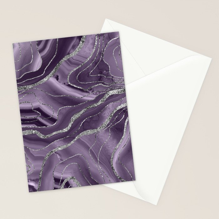 Lavender Agate Silver Glitter Glam #1 (Faux Glitter) #marble #decor #art #society6 Stationery Card Gallery Image 2