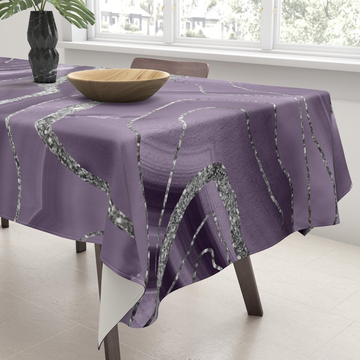 Lavender Agate Silver Glitter Glam #1 (Faux Glitter) #marble #decor #art #society6 Tablecloth Gallery Image 3