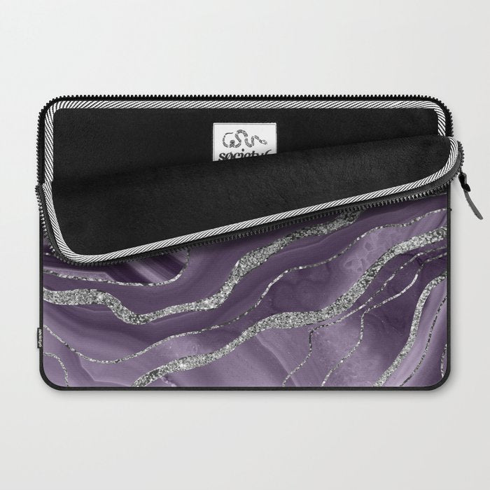 Lavender Agate Silver Glitter Glam #1 (Faux Glitter) #marble #decor #art #society6 Laptop Sleeve Gallery Image 2